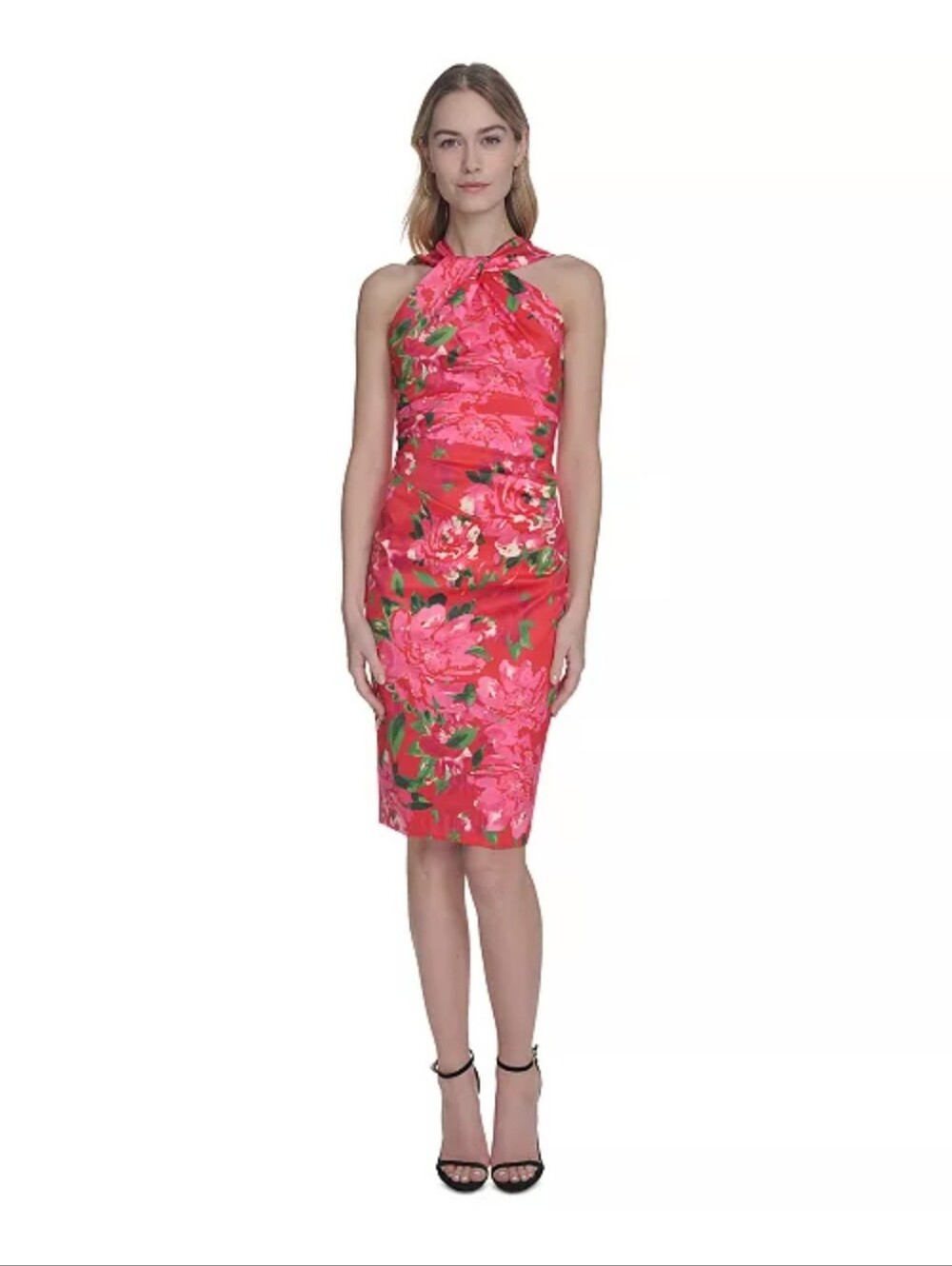 Eliza J NWT Size 8 Pink Floral Satin Draped Cocktail Dress $168 Party Boho